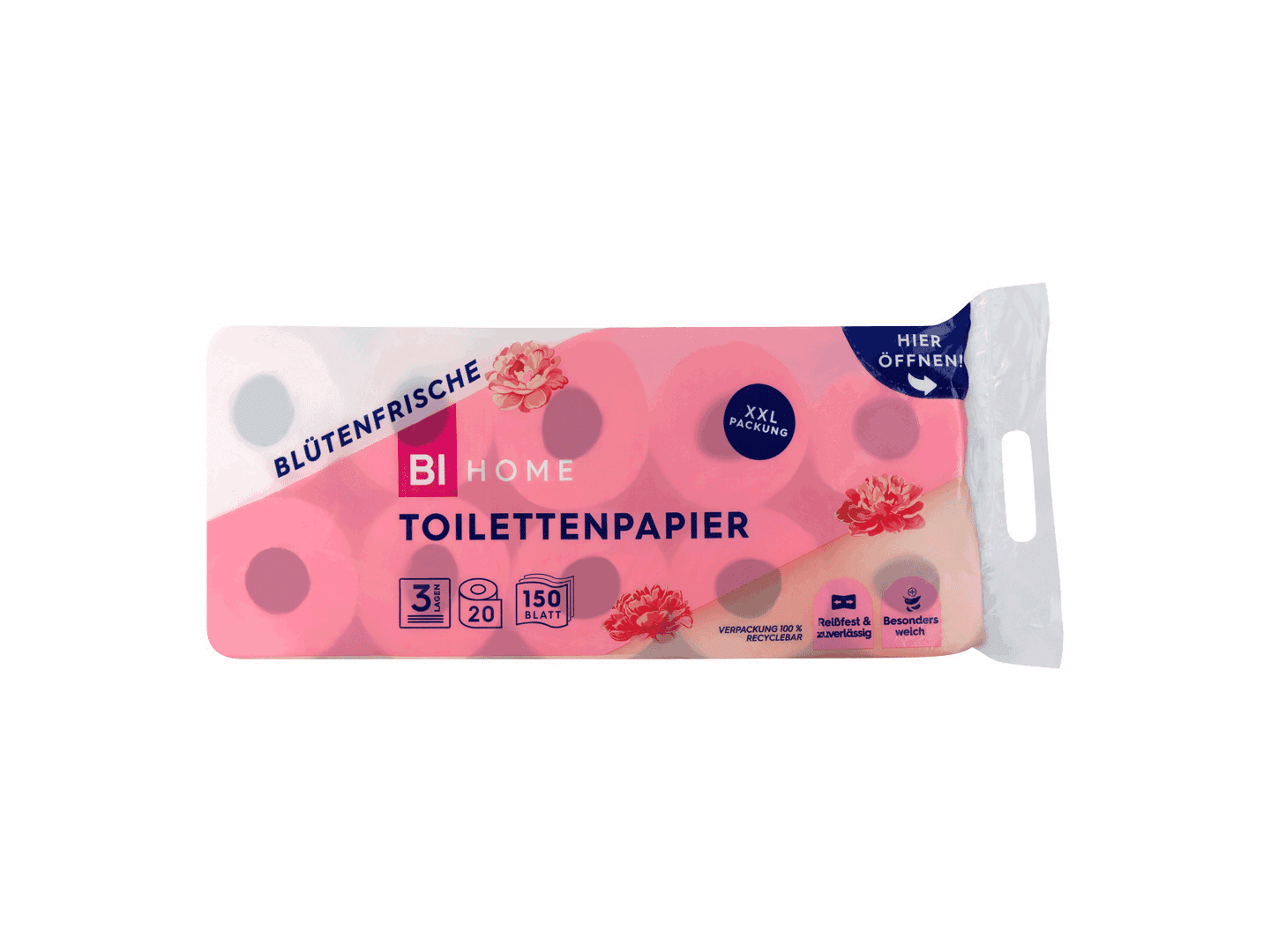 BI HOME Toilettenpapier 20x150 Blatt 3-lagig XXL Großpackung Reward Banner